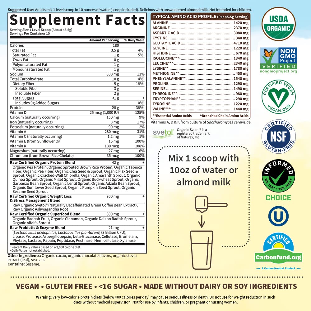 Garden of Life Raw Organic Fit Vegan Protein Powder Chocolate, 28g Plant Based Protein - Maple Wellness Supplements