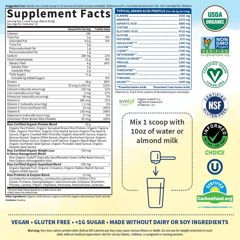 Garden of Life Raw Organic Fit Vegan Protein Powder Vanilla, 28g Plant Based Protein - Maple Wellness Supplements
