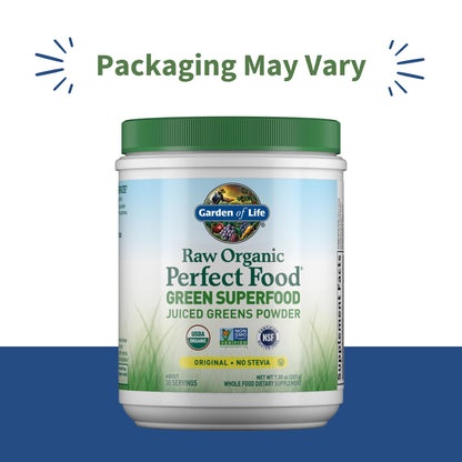 Garden of Life Raw Organic Perfect Food Green Superfood Juiced Greens Powder - Original Stevia-Free, 30 Servings, Non-GMO, Gluten Free Whole Food Dietary - Maple Wellness Supplements