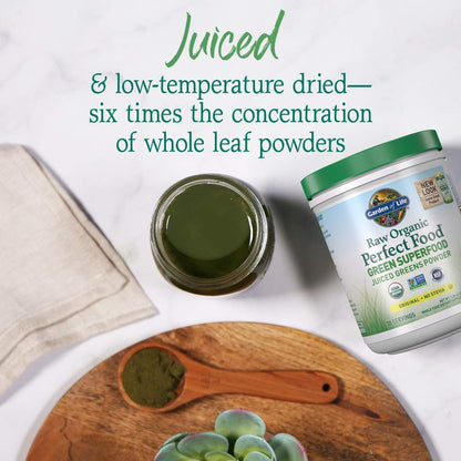 Garden of Life Raw Organic Perfect Food Green Superfood Juiced Greens Powder - Original Stevia-Free, 30 Servings, Non-GMO, Gluten Free Whole Food Dietary - Maple Wellness Supplements