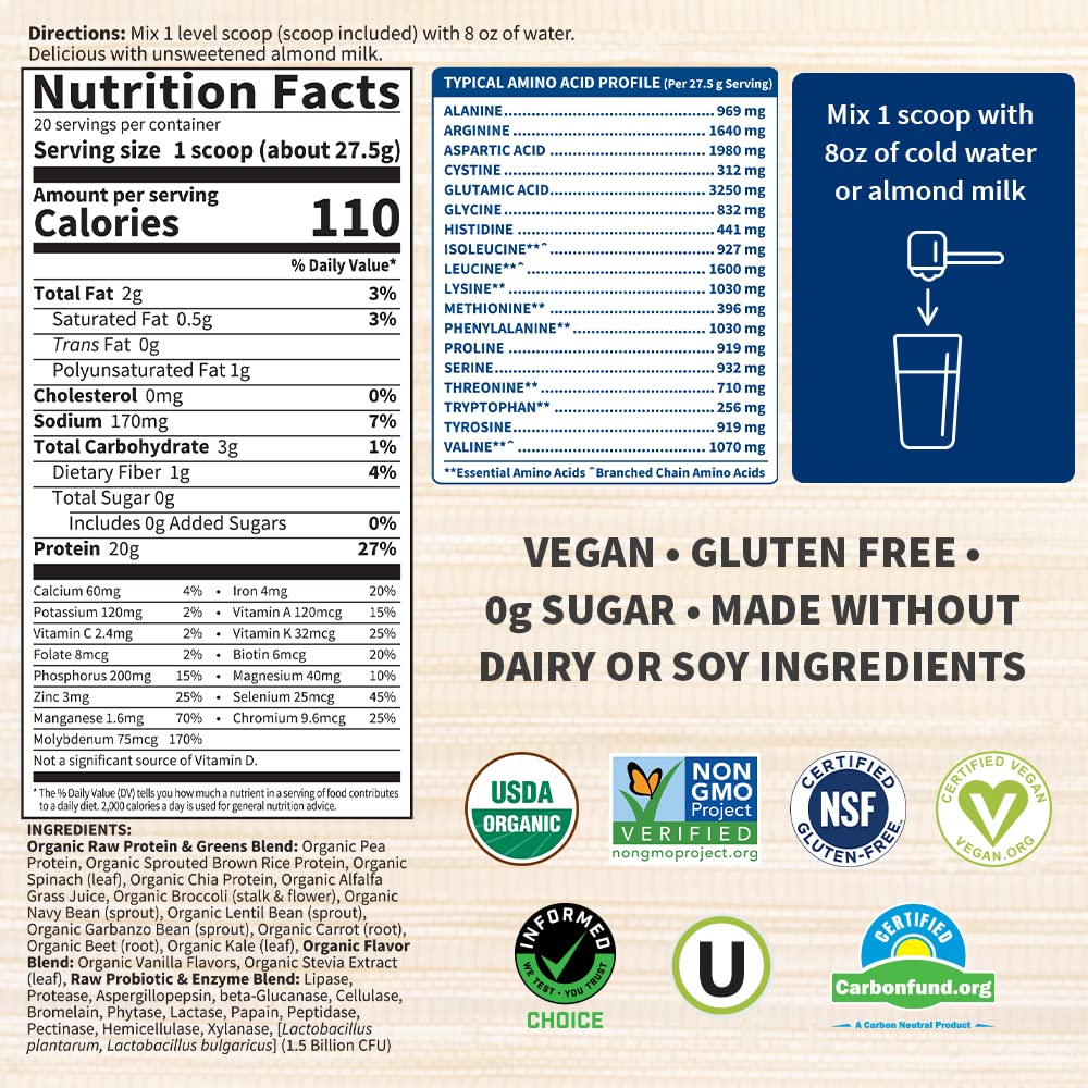 Garden of Life Raw Organic Protein & Greens Vanilla - Vegan Protein Powder - Maple Wellness Supplements