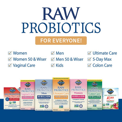 Garden of Life Raw Probiotics for Women and Men with Digestive Enzymes, 100 Billion CFU, Clinically Studied Strains, Shelf Stable, 30 Capsules - Maple Wellness Supplements