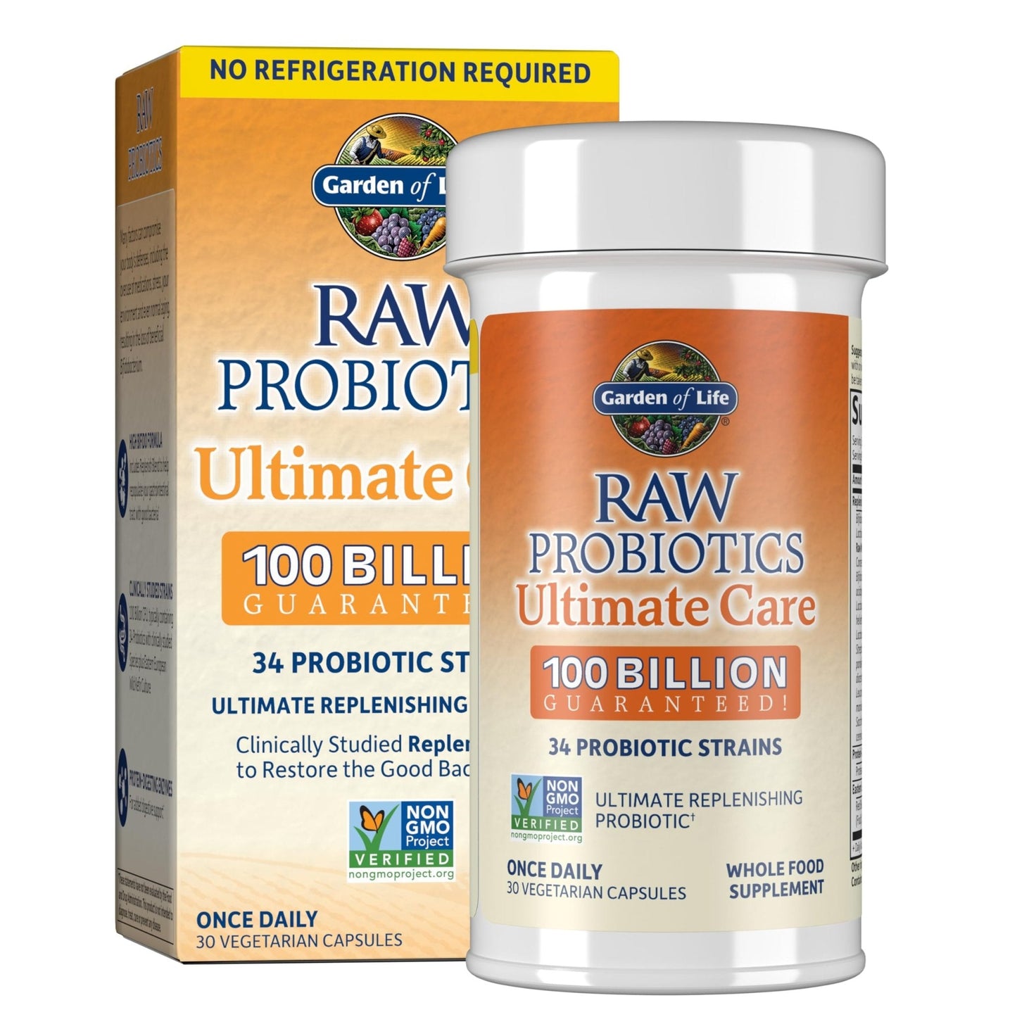 Garden of Life Raw Probiotics for Women and Men with Digestive Enzymes, 100 Billion CFU, Clinically Studied Strains, Shelf Stable, 30 Capsules - Maple Wellness Supplements