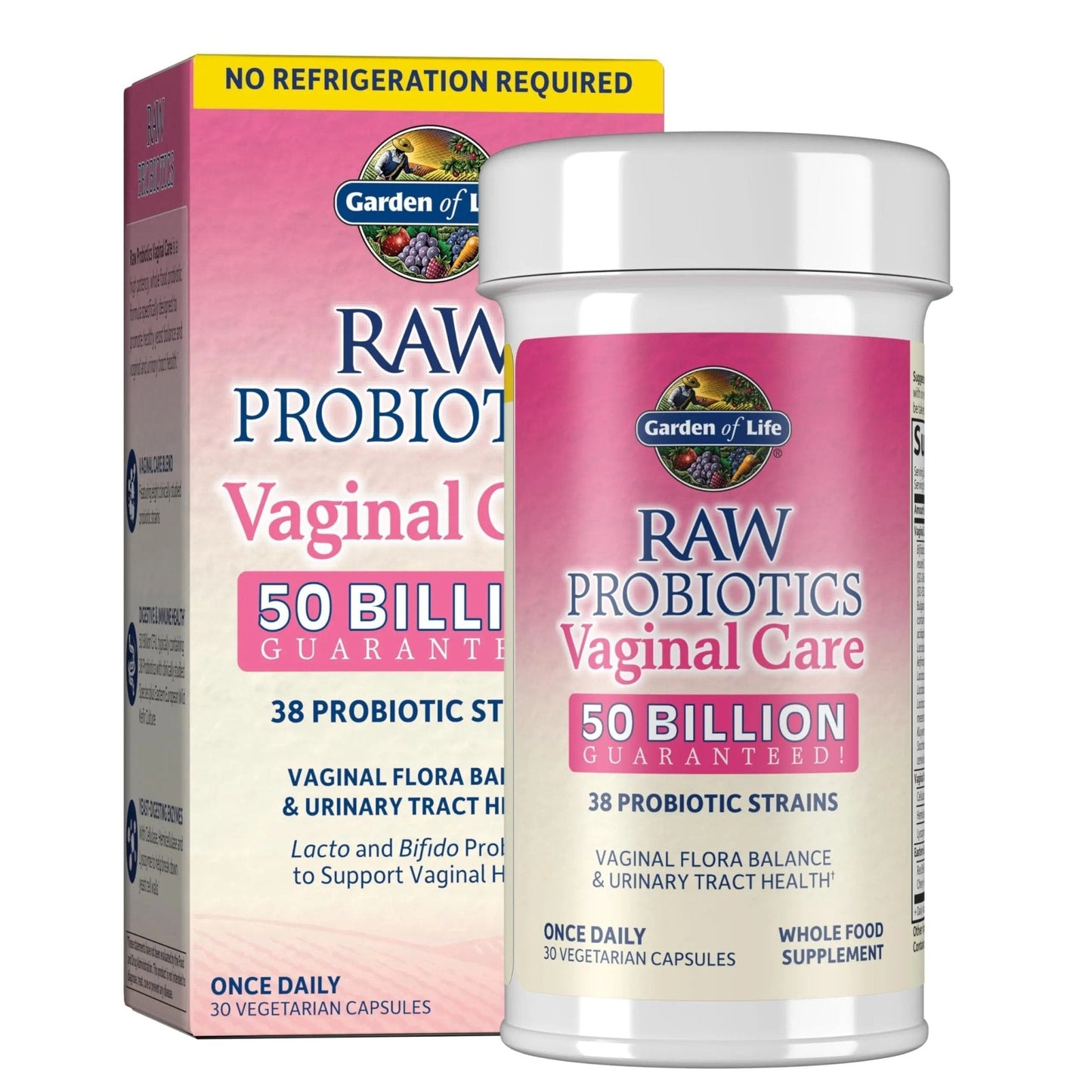 Garden of Life Raw Probiotics Vaginal Care - 50 Billion CFU - 38 Probiotic Strains - Supports Vaginal & Urinary Tract Health - Shelf Stable - 30 Vegetarian Capsules - Maple Wellness Supplements