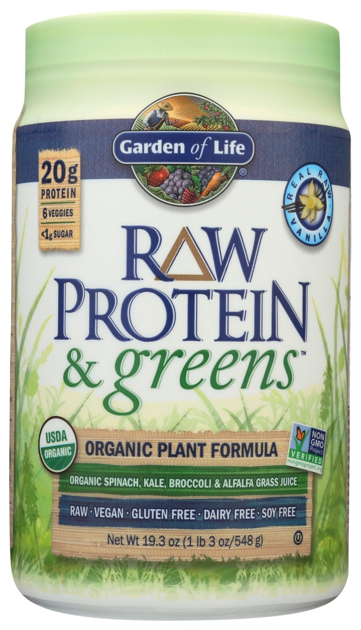 Garden of Life Raw Protein & Greens Vanilla Protein Powder – 20g Plant Based Greens Powder, Probiotics & Enzymes, Post-Workout Recovery, Vegan, Gluten-Free, Non-GMO, 20 Servings - Maple Wellness Supplements