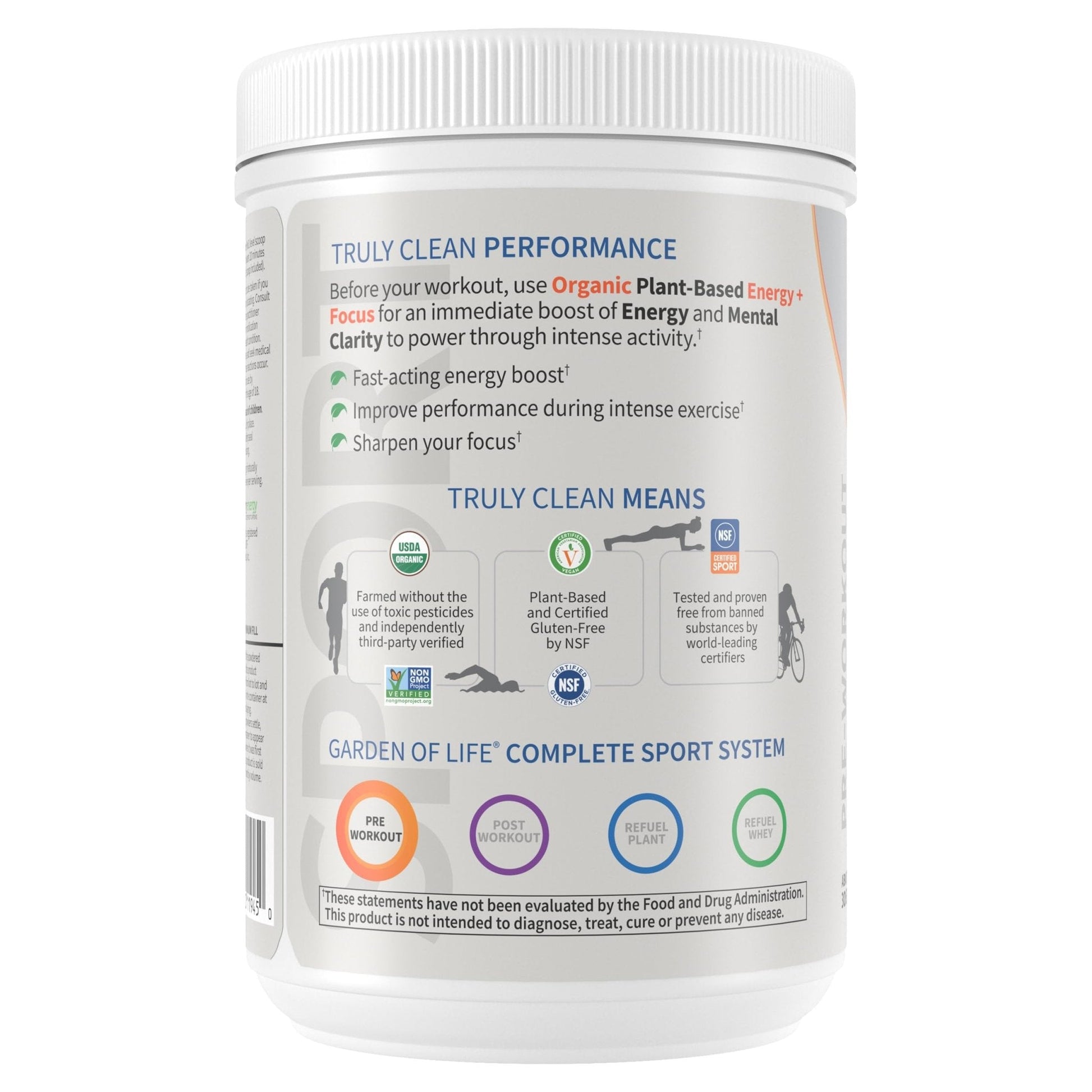 Garden of Life Sport Organic Plant Based Energy + Focus Clean Pre Workout Powder, with 85mg Caffeine, Natural No Booster, B12, Vegan, Gluten Free, Non-GMO, BlackBerry, 15.3 Oz - Maple Wellness Supplements