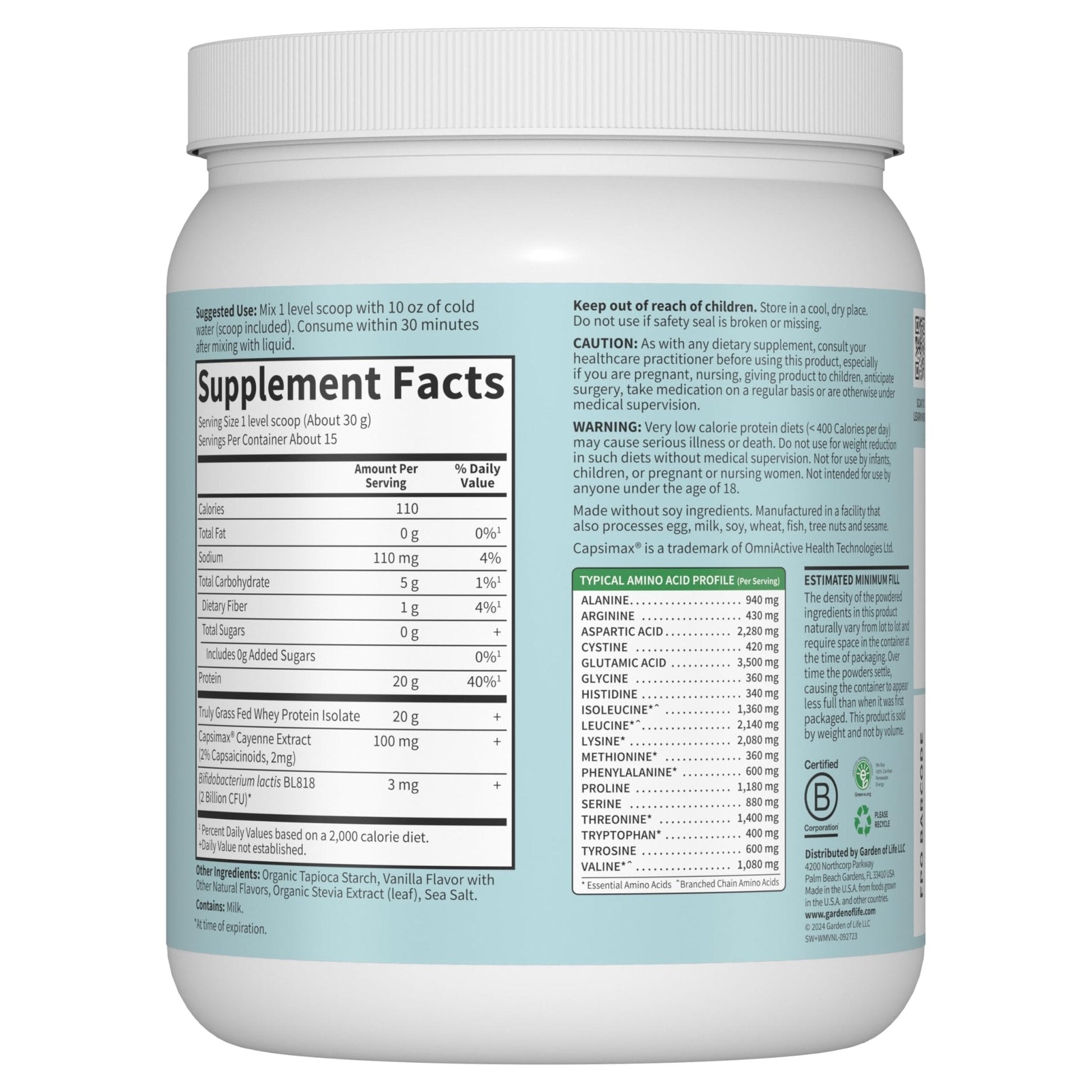 Garden of Life Sport Whey Plus Weight Management with Amino Energy - 20g of Grass - Maple Wellness Supplements