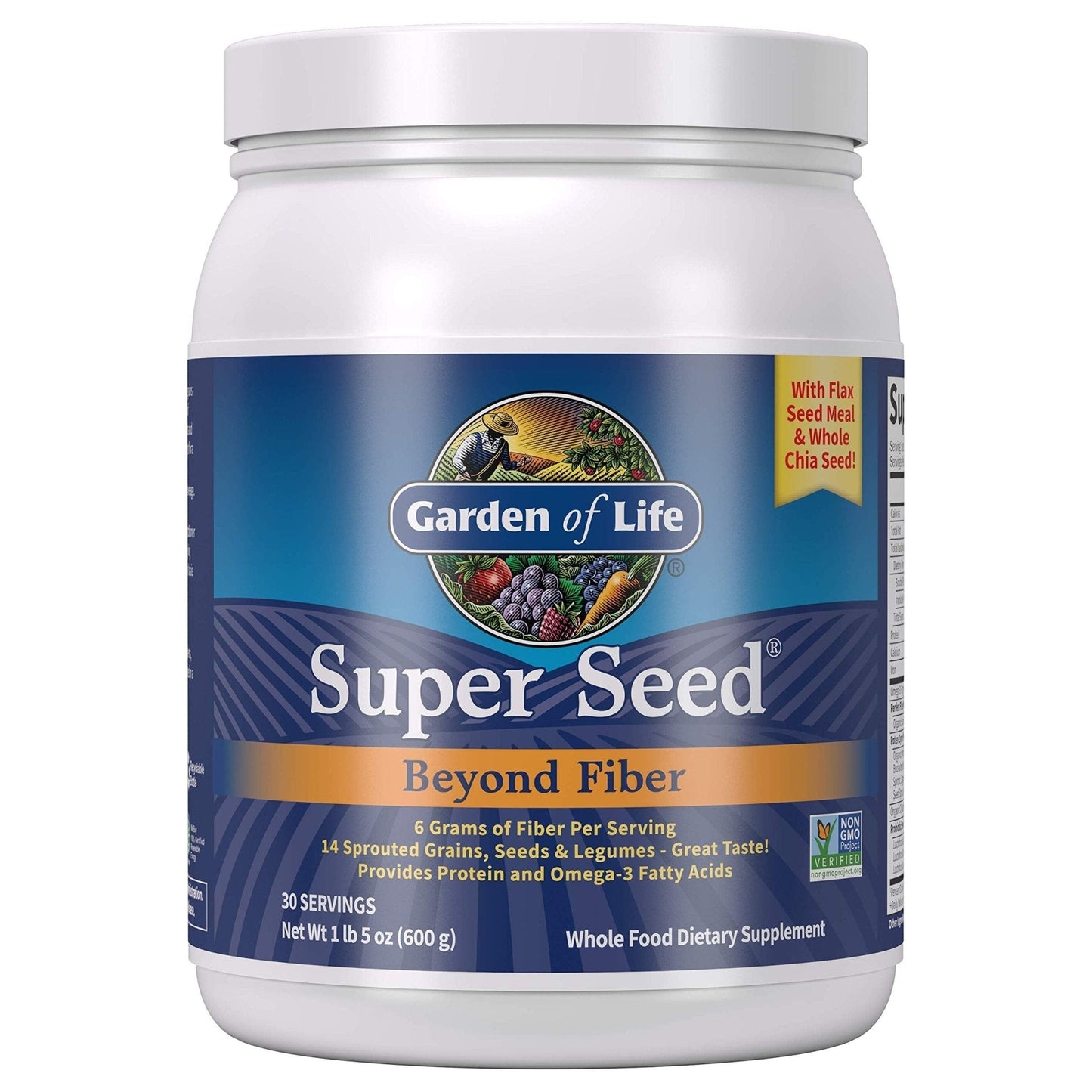 Garden of Life Super Seed - Vegetarian Whole Food Fiber Supplement with Protein and Omega 3, 5oz (600g) Powder - Maple Wellness Supplements