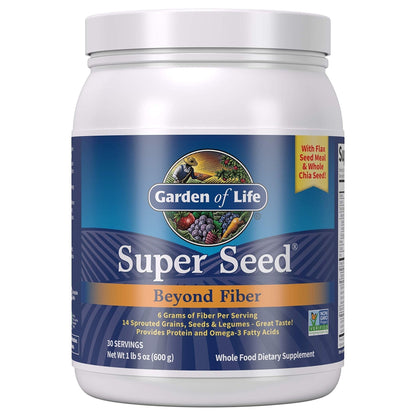 Garden of Life Super Seed - Vegetarian Whole Food Fiber Supplement with Protein and Omega 3, 5oz (600g) Powder - Maple Wellness Supplements