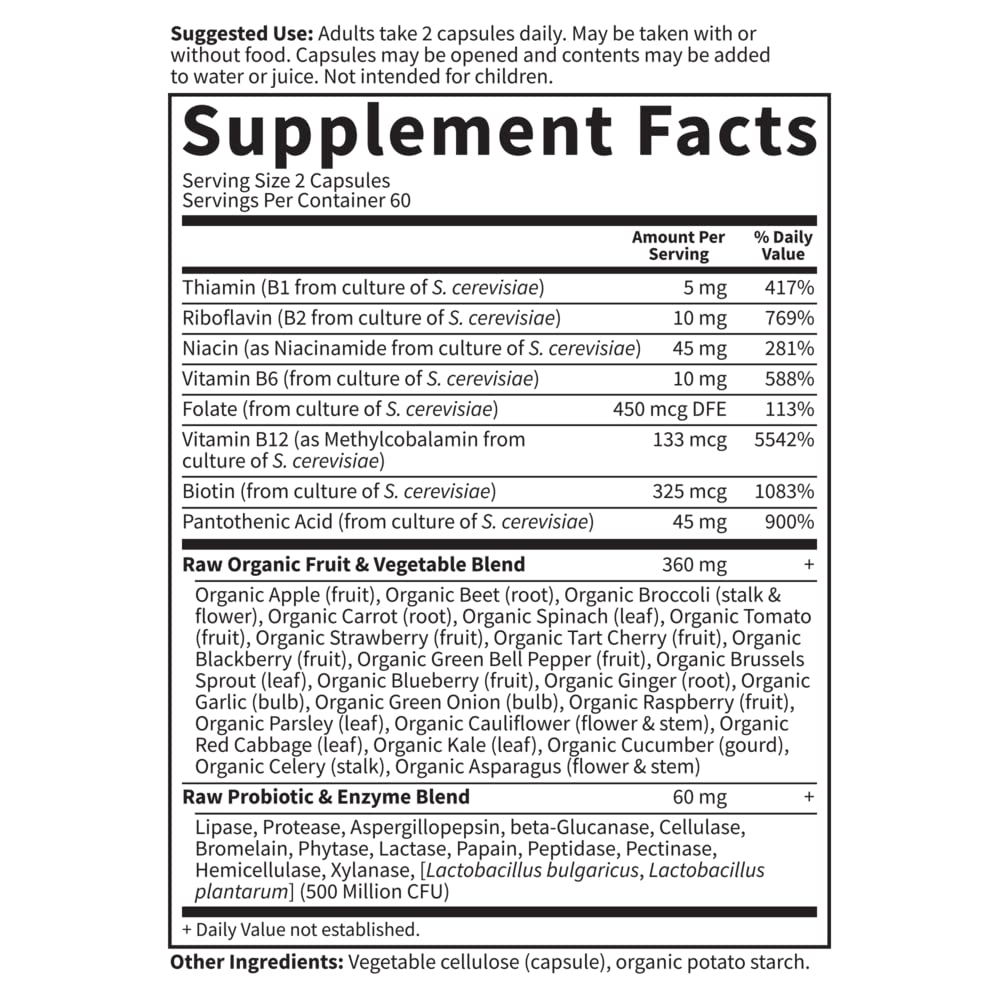 Garden of Life Vitamin B Complex, 120 Vegan Capsules, High Potency Vitamins for Energy & Metabolism with B6, Folate & B12 as Methylcobalamin Plus Probiotics - Maple Wellness Supplements