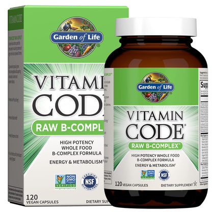 Garden of Life Vitamin B Complex, 120 Vegan Capsules, High Potency Vitamins for Energy & Metabolism with B6, Folate & B12 as Methylcobalamin Plus Probiotics - Maple Wellness Supplements