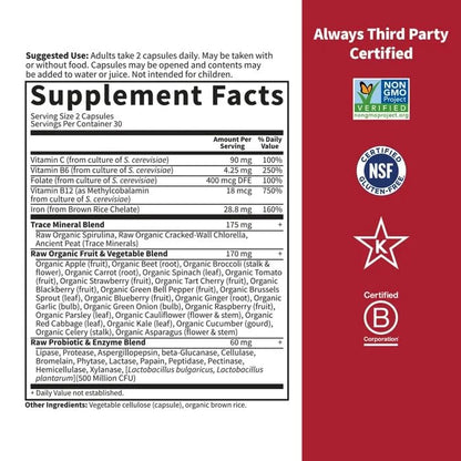 Garden of Life Vitamin Code Healthy Blood - Iron Supplement for Women, 60 Vegan Capsules, with Vitamins B, C, Trace Minerals - Maple Wellness Supplements