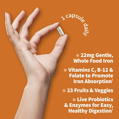 Garden of Life Vitamin Code Raw Iron Supplement - 30 Vegan Capsules, 22mg Once Daily Iron, Vitamins C, B12, Folate, Fruit, Veggies & Probiotics, Iron Supplements for Women - Maple Wellness Supplements
