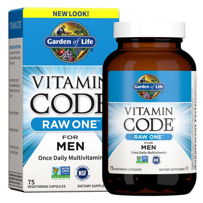 Garden of Life Vitamin Code Raw One for Men, Once Daily Multivitamin, 75 Capsules, One a Day Mens Vitamins Plus Fruit, Veggies & Probiotics for Mens Health - Maple Wellness Supplements
