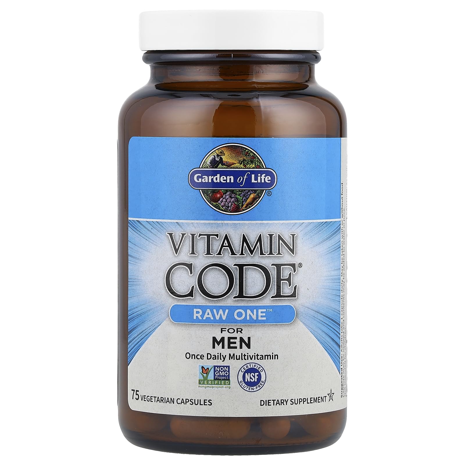 Garden of Life Vitamin Code Raw One for Men, Once Daily Multivitamin, 75 Capsules, One a Day Mens Vitamins Plus Fruit, Veggies & Probiotics for Mens Health - Maple Wellness Supplements