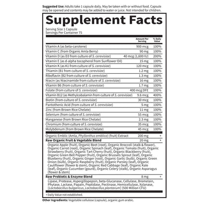 Garden of Life Vitamin Code Raw One for Men, Once Daily Multivitamin, 75 Capsules, One a Day Mens Vitamins Plus Fruit, Veggies & Probiotics for Mens Health - Maple Wellness Supplements