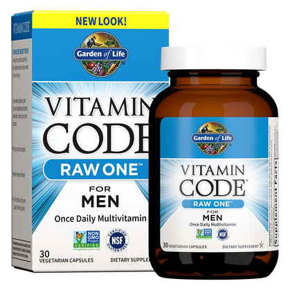 Garden of Life Vitamin Code Raw One Men's Multivitamin with Zinc Supplements for Immune and Skin Health, 30 Capsules - Maple Wellness Supplements