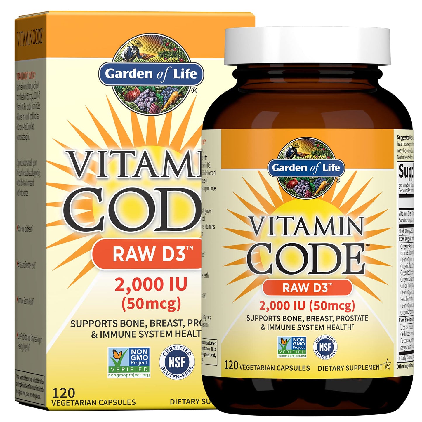 Garden of Life Vitamin D, Vitamin Code Raw D3, Vitamin D 2,000 IU, Raw Whole Food D3 Supplements with Chlorella, Fruit, Veggies & Probiotics - Maple Wellness Supplements
