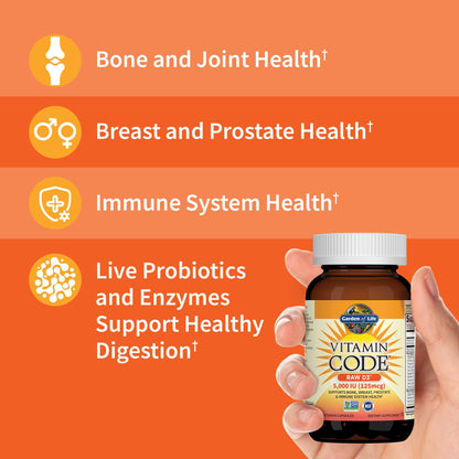 Garden of Life Vitamin D, Vitamin Code Raw D3, Vitamin D 2,000 IU, Raw Whole Food D3 Supplements with Chlorella, Fruit, Veggies & Probiotics - Maple Wellness Supplements