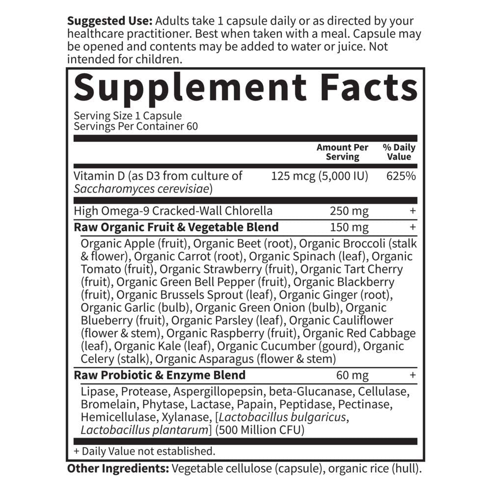 Garden of Life Vitamin D3 5000 IU, Raw Whole Food Supplements with Chlorella, Fruit, Veggies & Probiotics for Bone & Immune Health - Maple Wellness Supplements