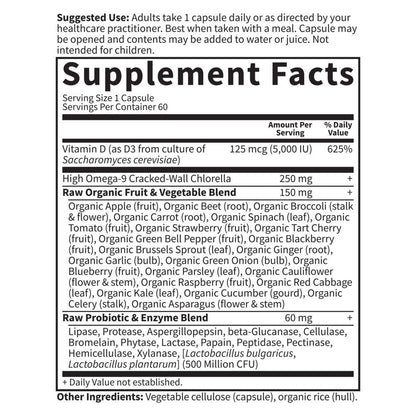 Garden of Life Vitamin D3 5000 IU, Raw Whole Food Supplements with Chlorella, Fruit, Veggies & Probiotics for Bone & Immune Health - Maple Wellness Supplements