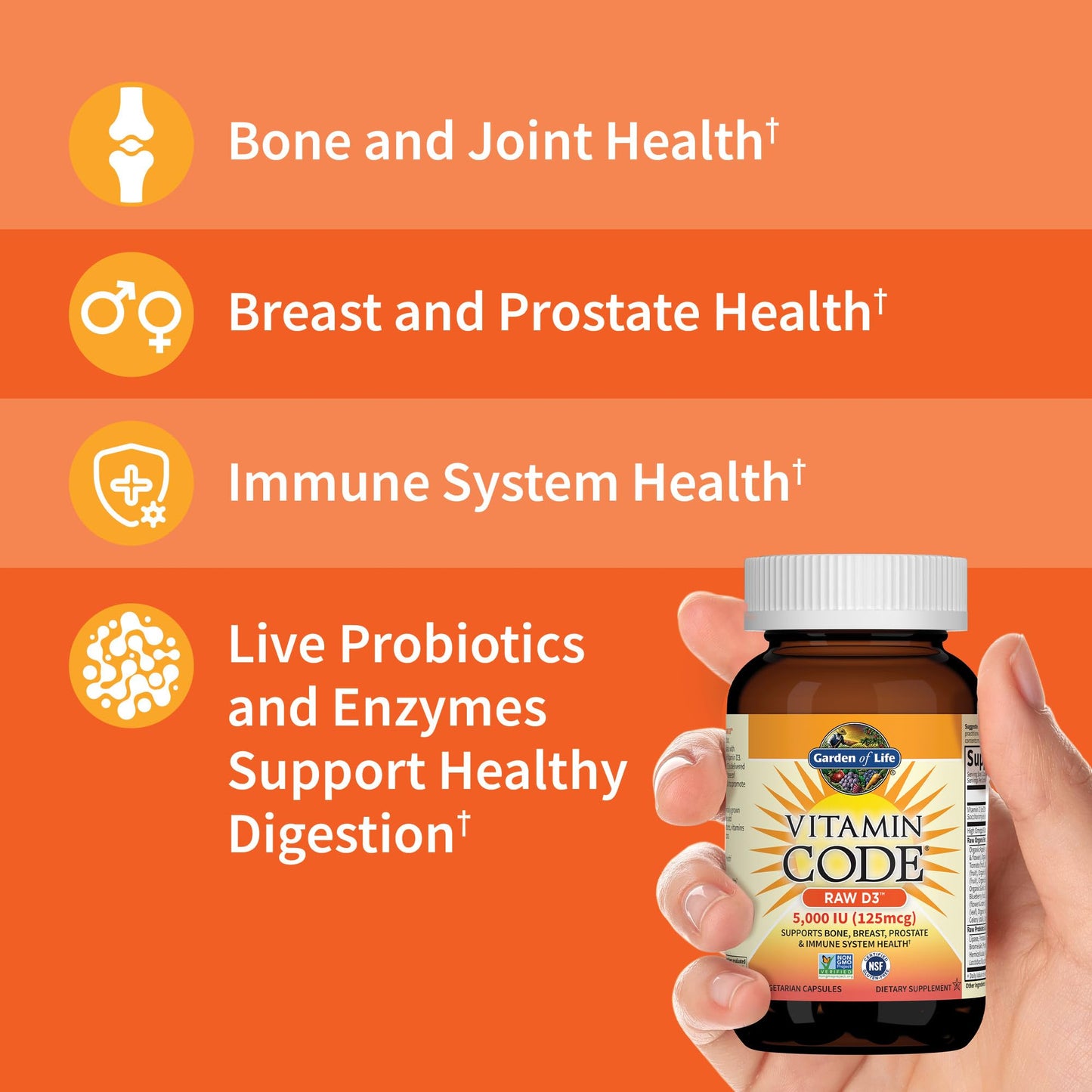 Garden of Life Vitamin D3 5000 IU, Raw Whole Food Supplements with Chlorella, Fruit, Veggies & Probiotics for Bone & Immune Health - Maple Wellness Supplements
