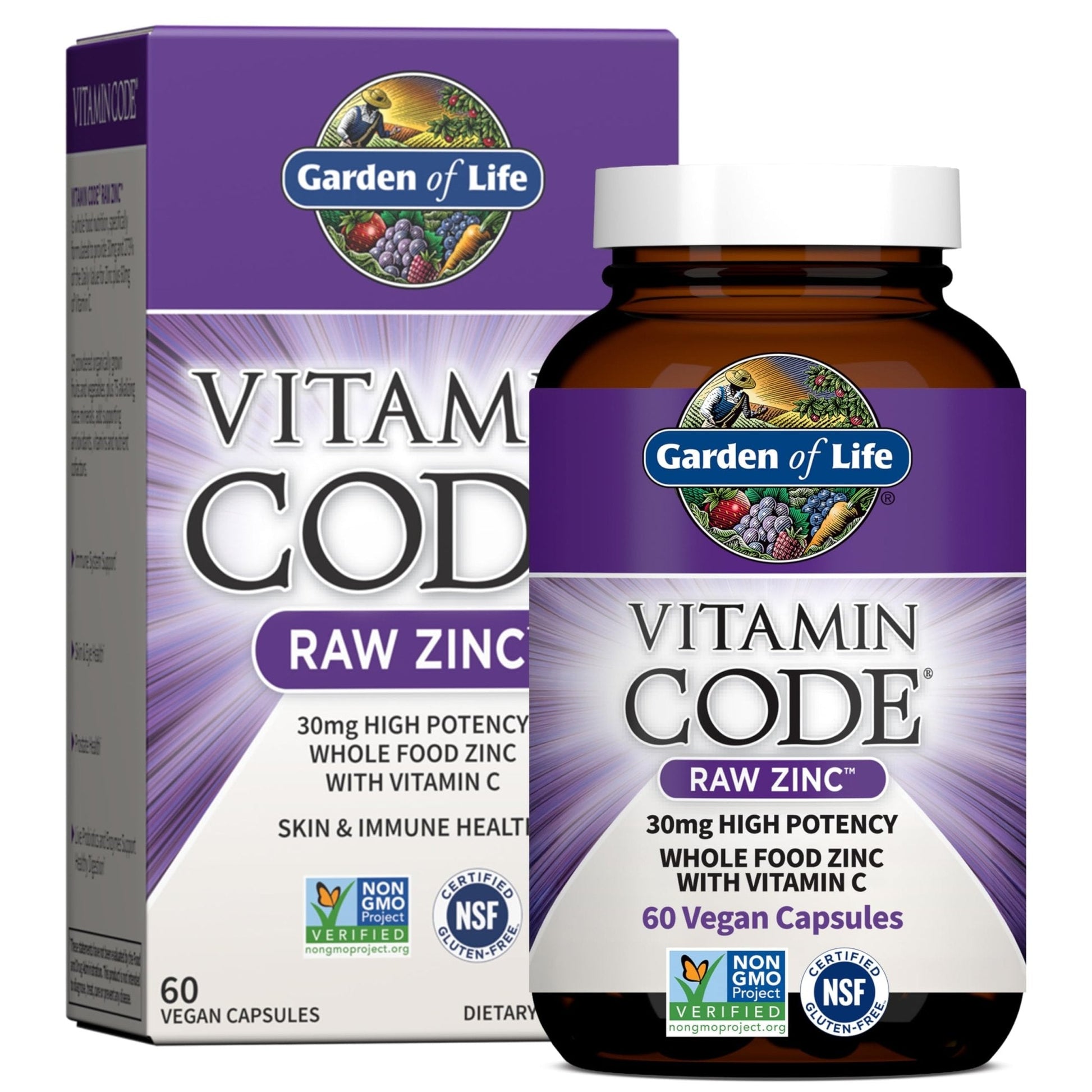 Garden of Life Zinc Supplements 30mg High Potency Raw Zinc and Vitamin C Multimineral Supplement, Vitamin Code Vitamins Trace Minerals & Probiotics - Maple Wellness Supplements