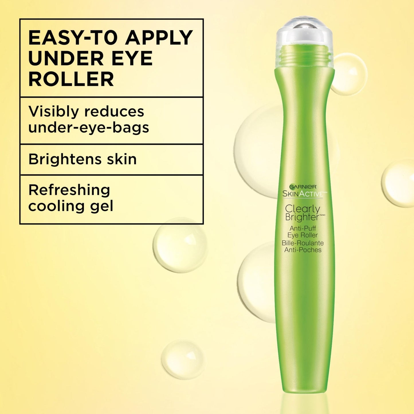 Garnier Clearly Brighter Anti-Puff Eye Roller, Dark Circles Under Eye Treatment with Caffeine and Vitamin C, 0.5 Fl Oz (15mL) - Maple Wellness Supplements