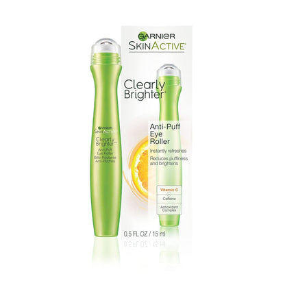Garnier Clearly Brighter Anti-Puff Eye Roller, Dark Circles Under Eye Treatment with Caffeine and Vitamin C, 0.5 Fl Oz (15mL) - Maple Wellness Supplements