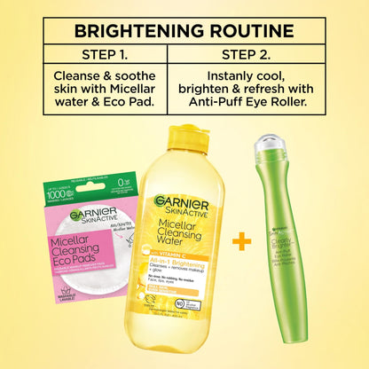 Garnier Clearly Brighter Anti-Puff Eye Roller, Dark Circles Under Eye Treatment with Caffeine and Vitamin C, 0.5 Fl Oz (15mL) - Maple Wellness Supplements