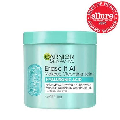 Garnier Erase It All Makeup Cleansing Balm with Hyaluronic Acid, Replumping Facial Cleanser and Makeup Remover, 4.2 Oz - Maple Wellness Supplements