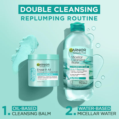 Garnier Erase It All Makeup Cleansing Balm with Hyaluronic Acid, Replumping Facial Cleanser and Makeup Remover, 4.2 Oz - Maple Wellness Supplements