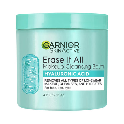 Garnier Erase It All Makeup Cleansing Balm with Hyaluronic Acid, Replumping Facial Cleanser and Makeup Remover, 4.2 Oz - Maple Wellness Supplements