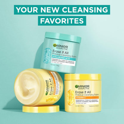 Garnier Erase It All Makeup Cleansing Balm with Hyaluronic Acid, Replumping Facial Cleanser and Makeup Remover, 4.2 Oz - Maple Wellness Supplements