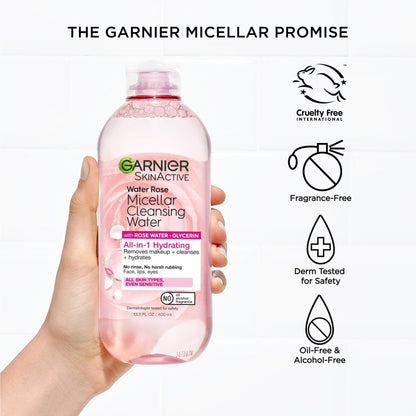 Garnier Micellar Water with Rose Water and Glycerin, Hydrating Facial Cleanser & Makeup Remover, For All Skin Types - Maple Wellness Supplements