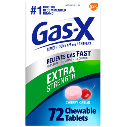Gas-X Extra Strength Chewable Gas Relief Tablets with Simethicone 125 mg for Bloating Relief, Cherry - 72 Count - Maple Wellness Supplements