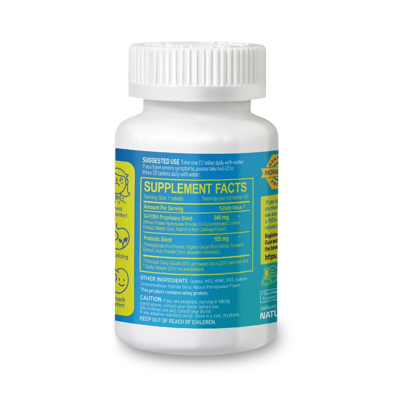 Gastro Support – Digestive Health Supplement with G-FOS Blend, Organic Ginger Root, Licorice Extract, Mastic Gum & Pomegranate – Supports Digestive Comfort & Gut Balance – 60 Tablets, 60 Day Supply - Maple Wellness Supplements