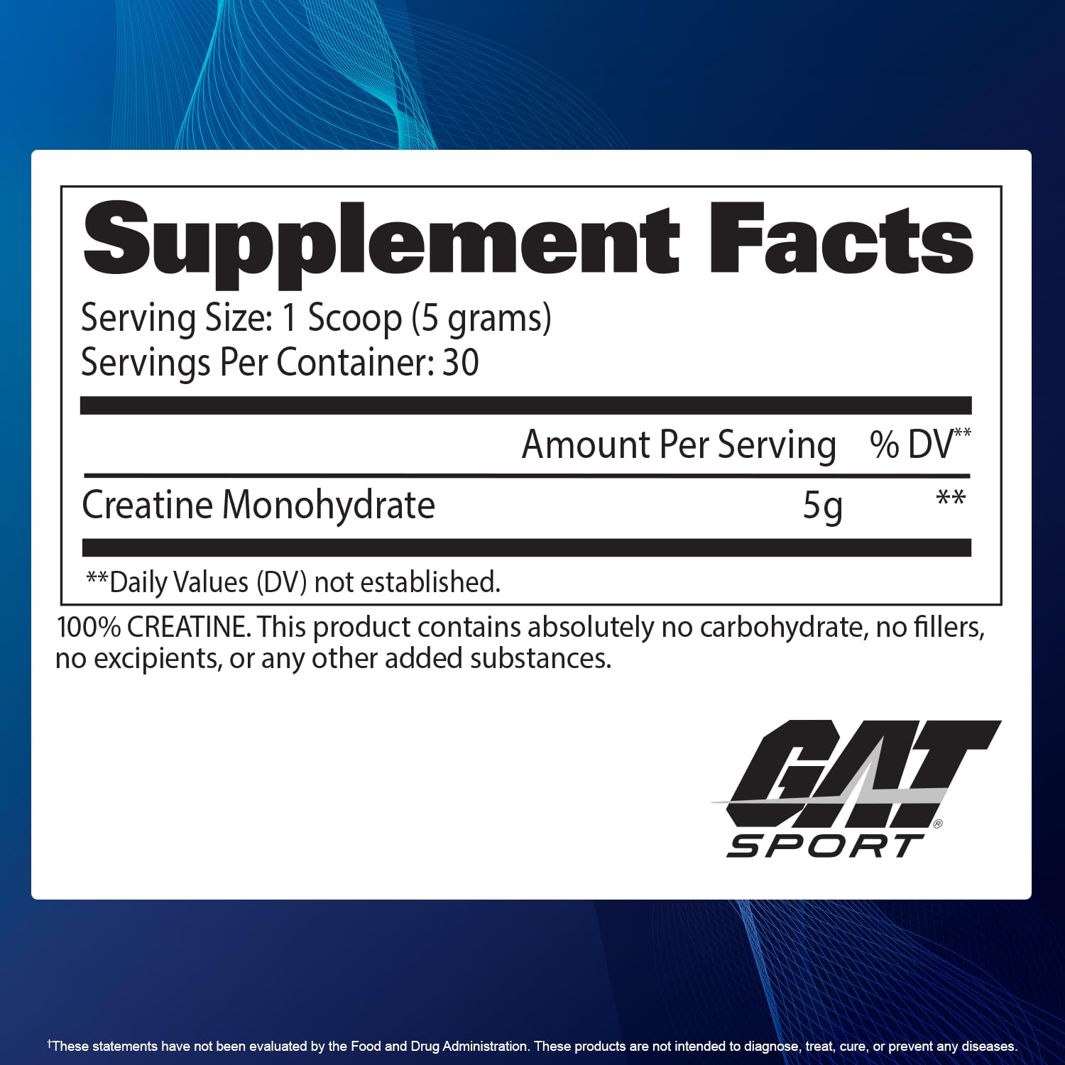 GAT SPORT Creatine Monohydrate Powder, 150 Grams, Strength, Brain Health, GLP1 Support Anti-oxidant, Endurance, for Men & Women, 1 Month Supply, Unflavored (30 Servings) - Maple Wellness Supplements