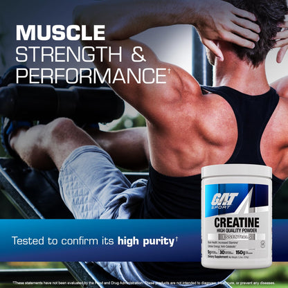GAT SPORT Creatine Monohydrate Powder, 150 Grams, Strength, Brain Health, GLP1 Support Anti-oxidant, Endurance, for Men & Women, 1 Month Supply, Unflavored (30 Servings) - Maple Wellness Supplements
