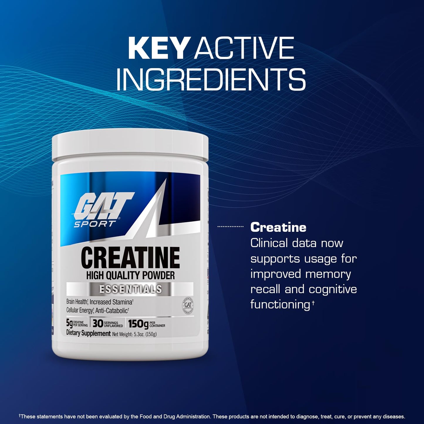 GAT SPORT Creatine Monohydrate Powder, 150 Grams, Strength, Brain Health, GLP1 Support Anti-oxidant, Endurance, for Men & Women, 1 Month Supply, Unflavored (30 Servings) - Maple Wellness Supplements