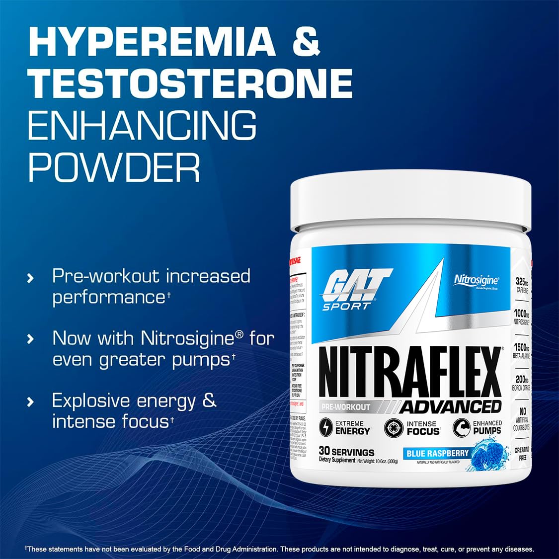 GAT SPORT Nitraflex Advanced Pre-Workout Powder, Increases Blood Flow, Boosts Strength and Energy, Improves Exercise Performance, (Blue Raspberry, 30 Servings) - Maple Wellness Supplements