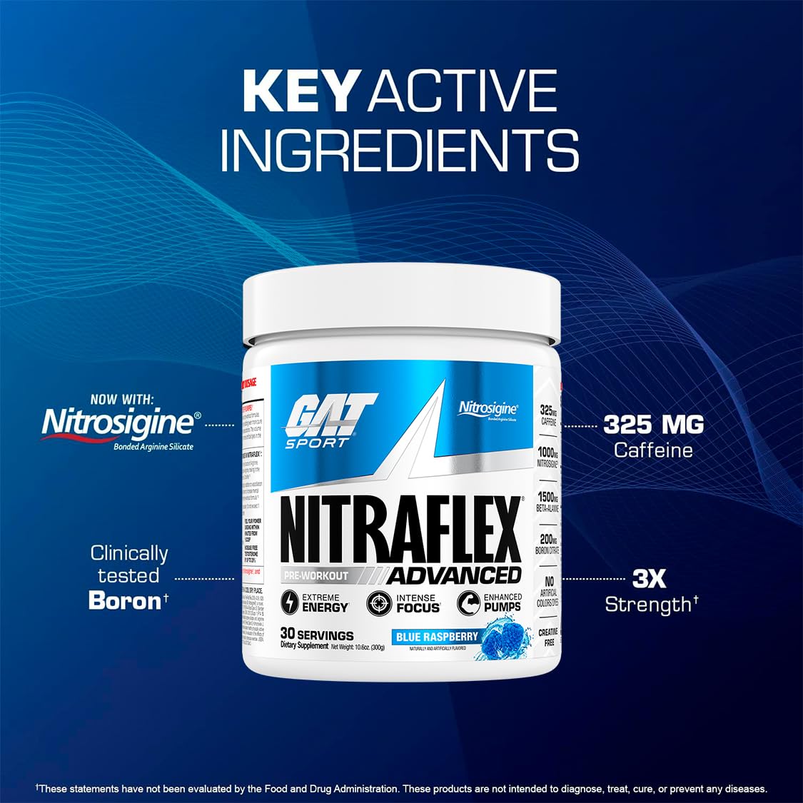 GAT SPORT Nitraflex Advanced Pre-Workout Powder, Increases Blood Flow, Boosts Strength and Energy, Improves Exercise Performance, (Blue Raspberry, 30 Servings) - Maple Wellness Supplements