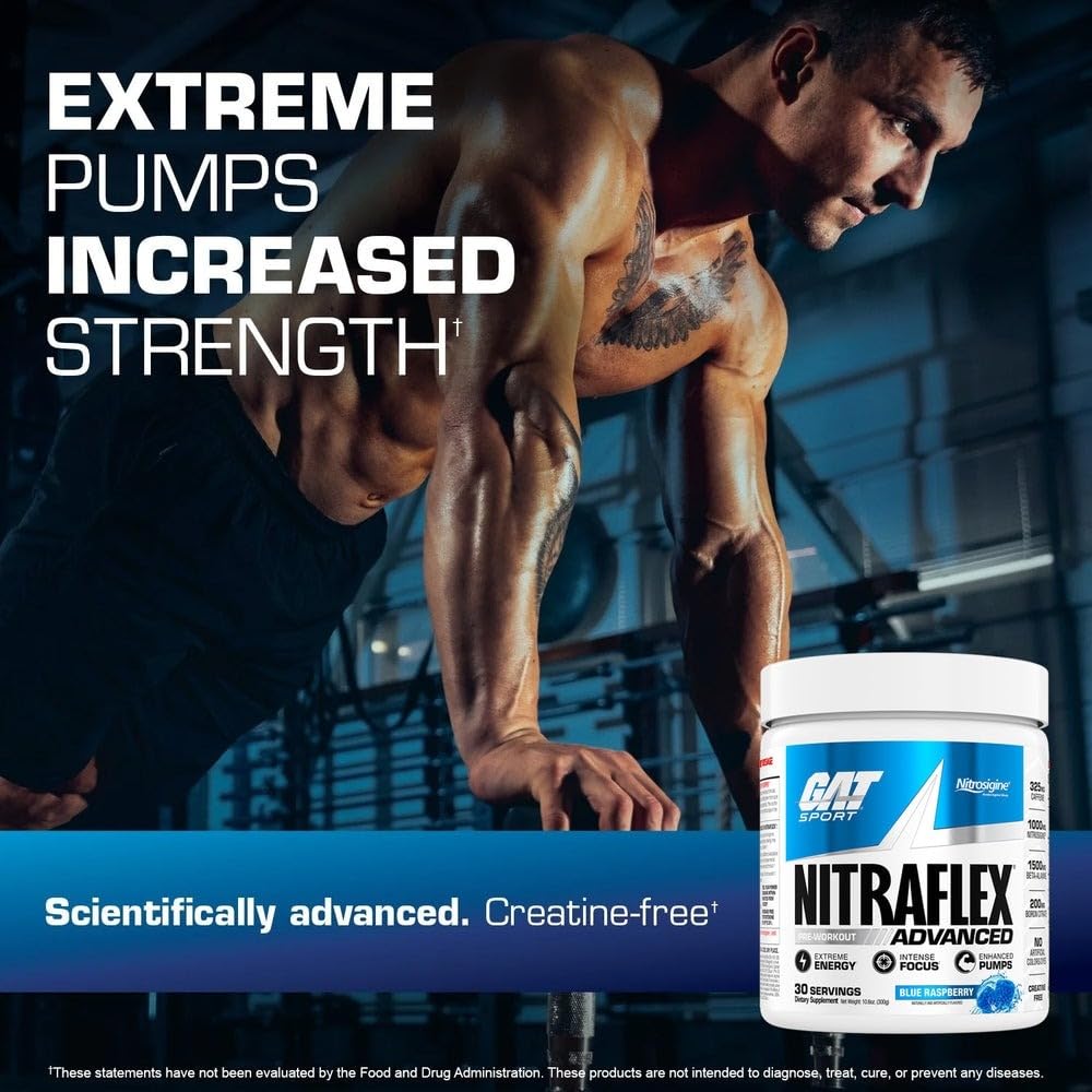 GAT SPORT Nitraflex Advanced Pre-Workout Powder, Increases Blood Flow, Boosts Strength and Energy, Improves Exercise Performance, Men & Women (Fruit Punch, 30 Servings) - Maple Wellness Supplements