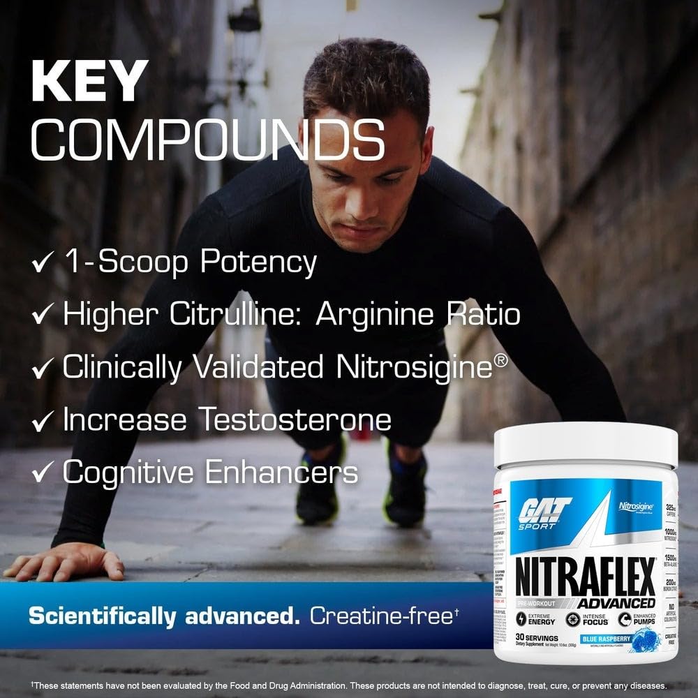 GAT SPORT Nitraflex Advanced Pre-Workout Powder, Increases Blood Flow, Boosts Strength and Energy, Improves Exercise Performance, Men & Women (Fruit Punch, 30 Servings) - Maple Wellness Supplements