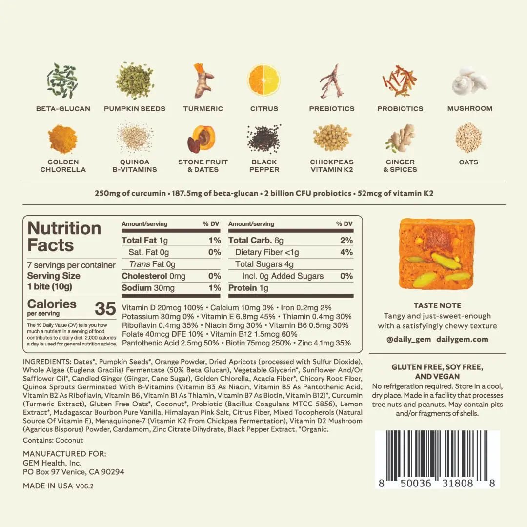 GEM Daily Bite for Women & Men, with 20+ Vitamins, Minerals & Superfoods Like Zinc, Vitamin D, B-Complex, K, Turmeric, Fiber & Prebiotics - Maple Wellness Supplements