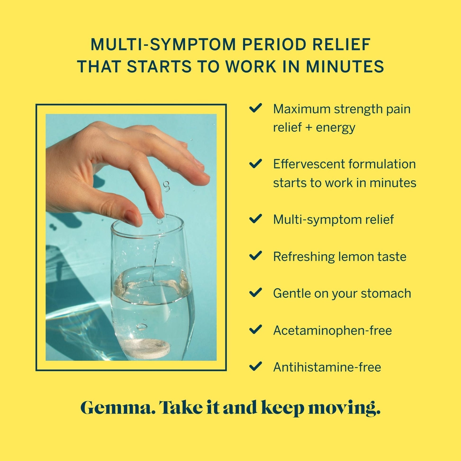 Gemma Cut The Cramp - Fast Menstrual Cramp & Period Pain Relief - Multi-Symptom Formula Treats Menstrual Cramps, Fatigue, Bloating, Headache in 15 Minutes - Maple Wellness Supplements