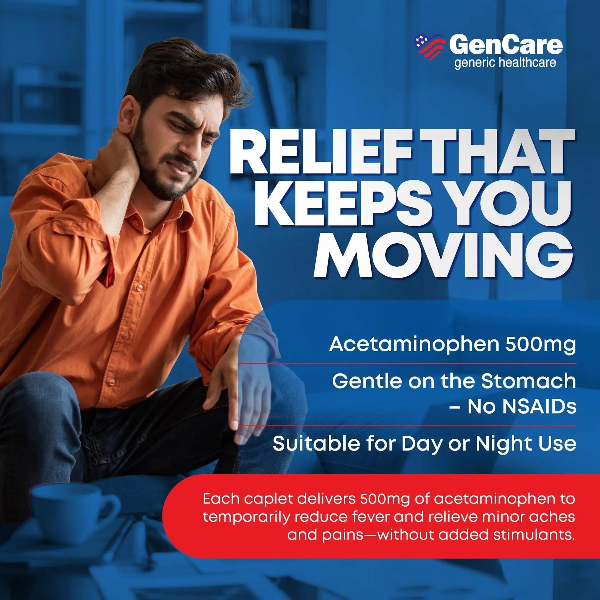 GenCare - Acetaminophen 500mg Extra Strength Pain Relief (300 Caplets) - Multi Symptom Pain Reliever for Headache, Sinus, Arthritis, Back Pain Muscle Ache, Toothache, Fever Reducer, Migraine - Maple Wellness Supplements