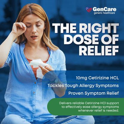 GenCare - Cetirizine HCL 10 mg (200 Caplets) - 24 Hour Allergy Relief Pills - Non Drowsy Generic OTC Allergy Medication - Antihistamine Medicine for Sneezing, Runny Nose & Itchy Eyes - Generic Zyrtec - Maple Wellness Supplements