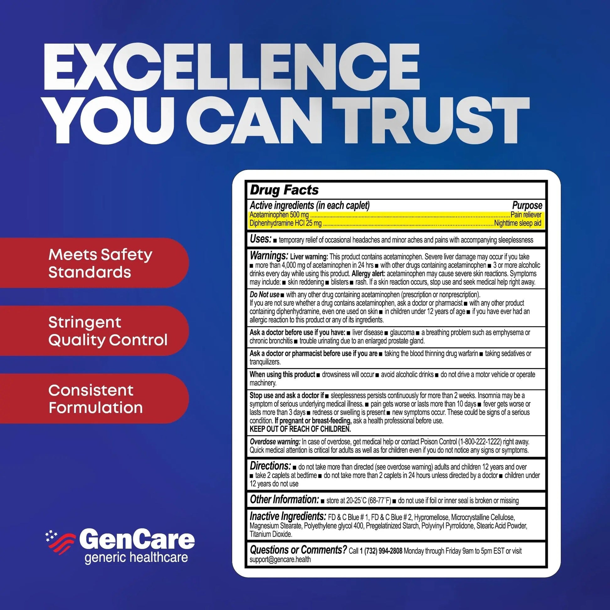 GenCare Extra Strength Acetaminophen PM 500 mg (375 Tablets) | Ultimate Pain Relief & Sleep Support for Adults | Quick Acting & Non Habit Forming Headache Relief | Eases Aches & Joint Discomfort - Maple Wellness Supplements