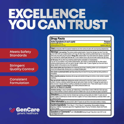 GenCare Extra Strength Acetaminophen PM 500 mg (375 Tablets) | Ultimate Pain Relief & Sleep Support for Adults | Quick Acting & Non Habit Forming Headache Relief | Eases Aches & Joint Discomfort - Maple Wellness Supplements